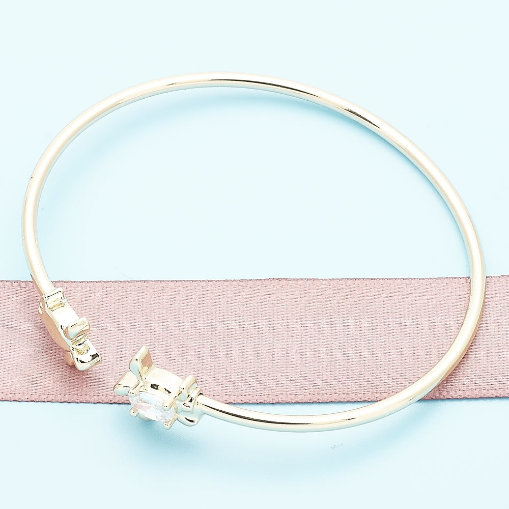 Oro Laminado Individual Bangle, Gold Filled Style Turtle Design, with White Micro Pave, Polished, Golden Finish