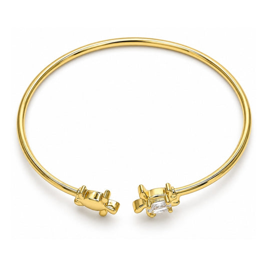 Oro Laminado Individual Bangle, Gold Filled Style Turtle Design, with White Micro Pave, Polished, Golden Finish
