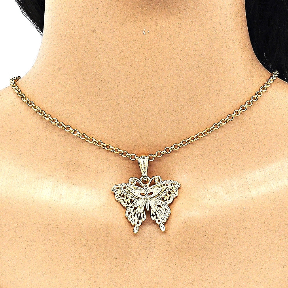 Oro Laminado Fancy Pendant, Gold Filled Style Butterfly Design, Polished, Golden Finish