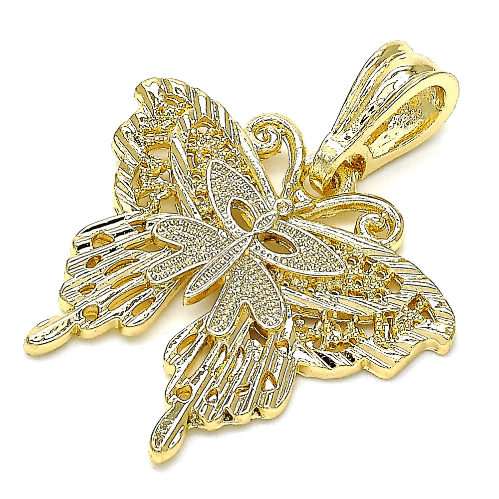 Oro Laminado Fancy Pendant, Gold Filled Style Butterfly Design, Polished, Golden Finish