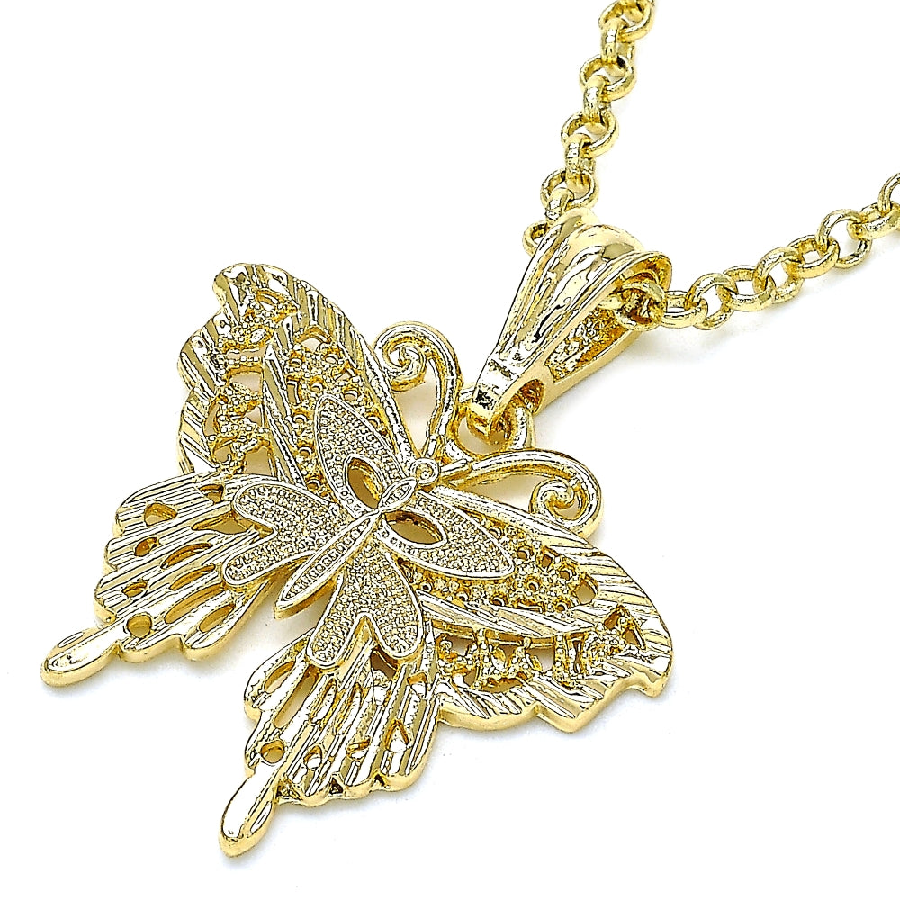 Oro Laminado Fancy Pendant, Gold Filled Style Butterfly Design, Polished, Golden Finish