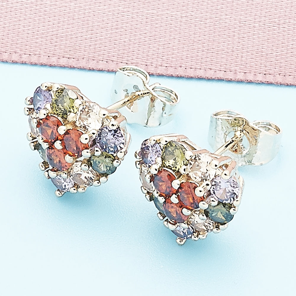Oro Laminado Stud Earring, Gold Filled Style with Multicolor Cubic Zirconia, Polished, Golden Finish