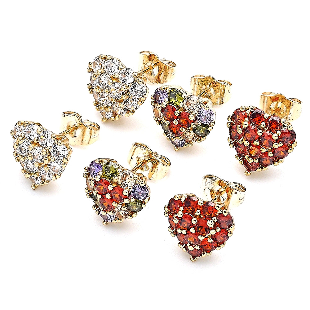 Oro Laminado Stud Earring, Gold Filled Style with Multicolor Cubic Zirconia, Polished, Golden Finish
