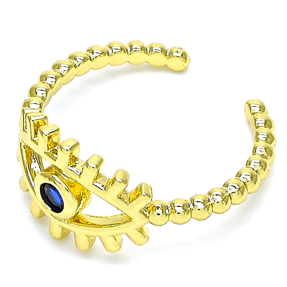 Oro Laminado Multi Stone Ring, Gold Filled Style Evil Eye Design, with Sapphire Blue Cubic Zirconia, Polished, Golden Finish