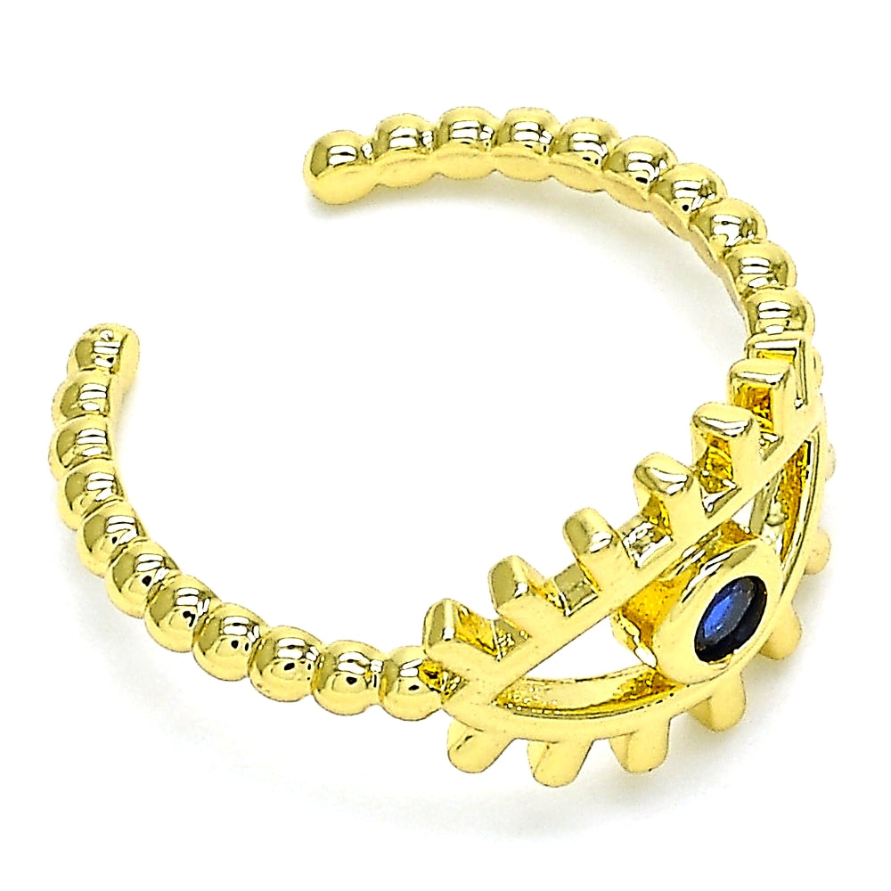 Oro Laminado Multi Stone Ring, Gold Filled Style Evil Eye Design, with Sapphire Blue Cubic Zirconia, Polished, Golden Finish