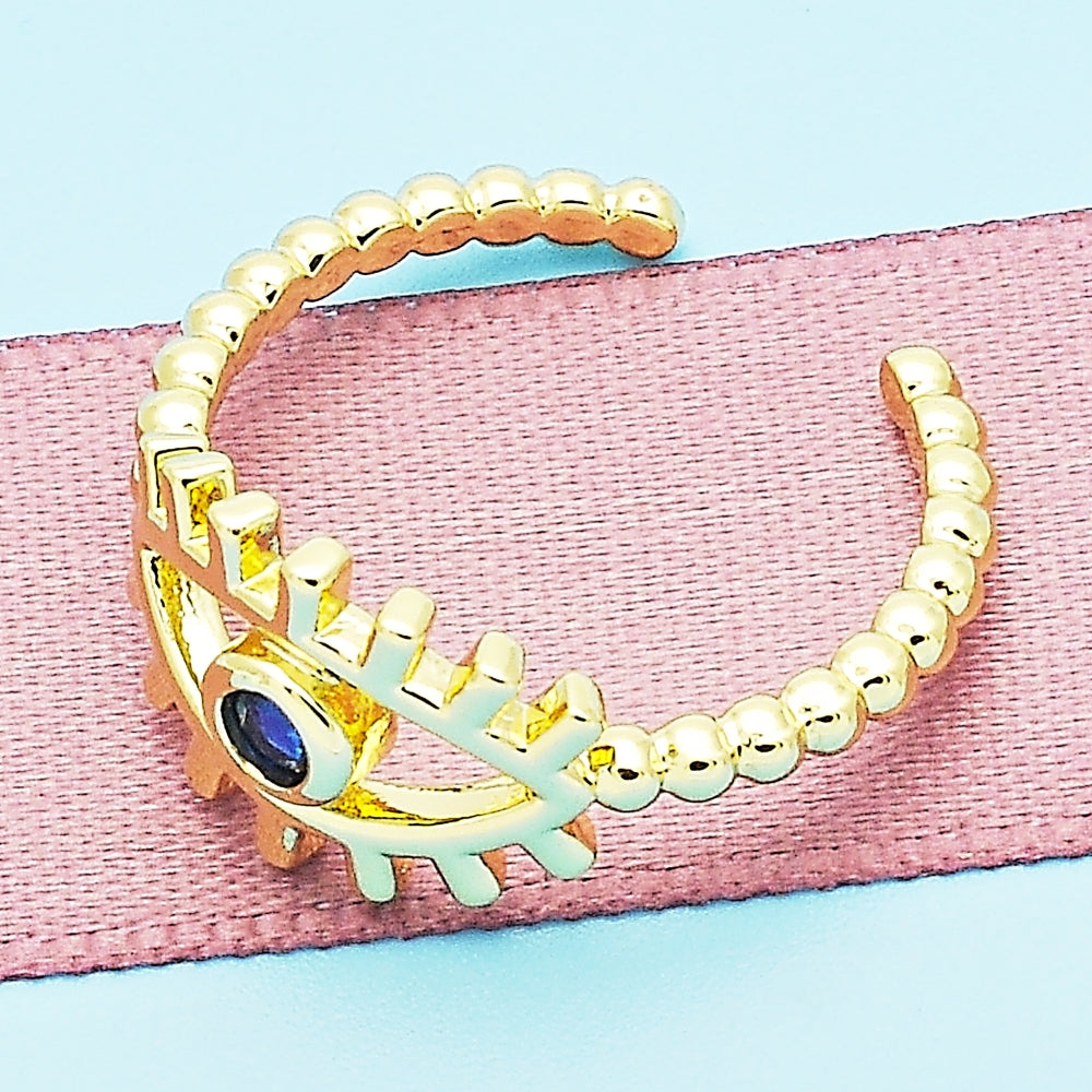 Oro Laminado Multi Stone Ring, Gold Filled Style Evil Eye Design, with Sapphire Blue Cubic Zirconia, Polished, Golden Finish