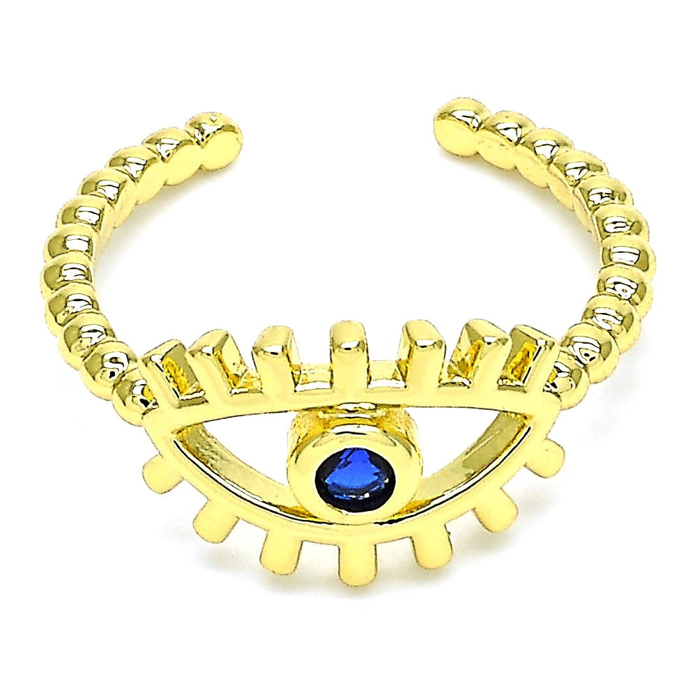 Oro Laminado Multi Stone Ring, Gold Filled Style Evil Eye Design, with Sapphire Blue Cubic Zirconia, Polished, Golden Finish