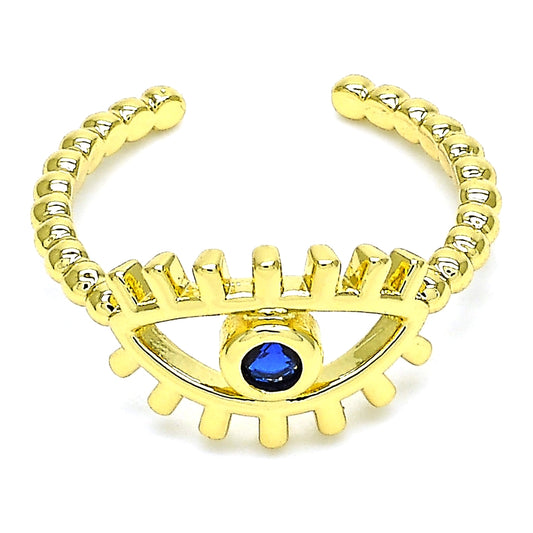 Oro Laminado Multi Stone Ring, Gold Filled Style Evil Eye Design, with Sapphire Blue Cubic Zirconia, Polished, Golden Finish