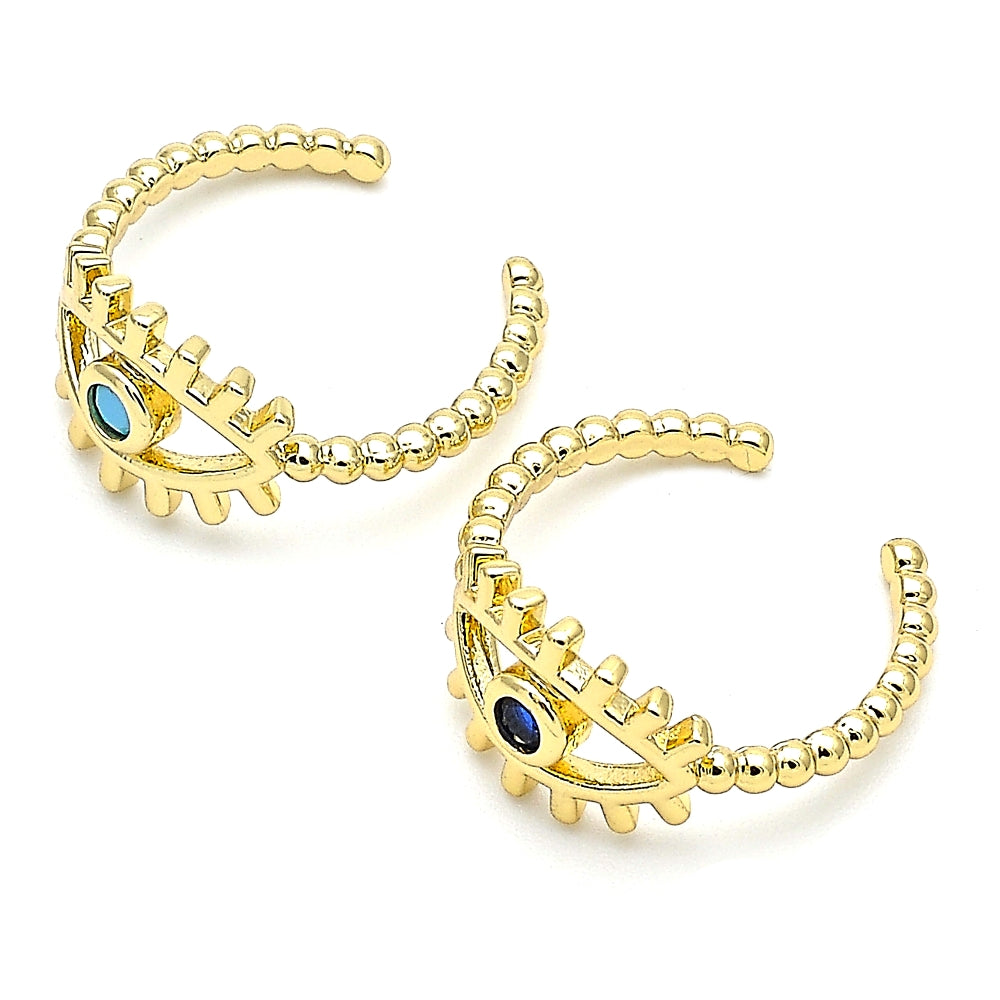 Oro Laminado Multi Stone Ring, Gold Filled Style Evil Eye Design, with Sapphire Blue Cubic Zirconia, Polished, Golden Finish