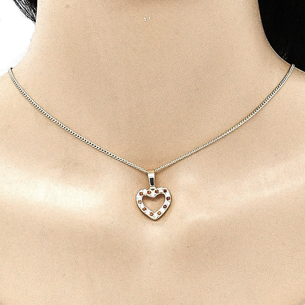 Oro Laminado Earring and Pendant Adult Set, Gold Filled Style Heart Design, with Garnet and White Micro Pave, Polished, Golden Finish