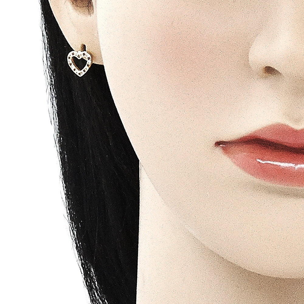 Oro Laminado Earring and Pendant Adult Set, Gold Filled Style Heart Design, with Garnet and White Micro Pave, Polished, Golden Finish