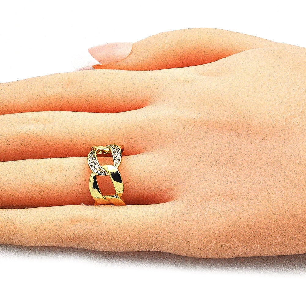 Oro Laminado Multi Stone Ring, Gold Filled Style Miami Cuban Design, Polished, Golden Finish