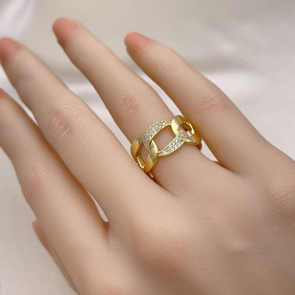Oro Laminado Multi Stone Ring, Gold Filled Style Miami Cuban Design, Polished, Golden Finish
