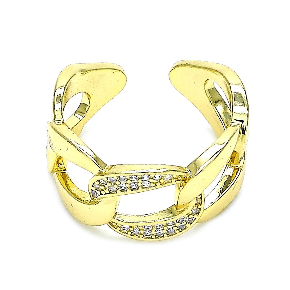 Oro Laminado Multi Stone Ring, Gold Filled Style Miami Cuban Design, Polished, Golden Finish