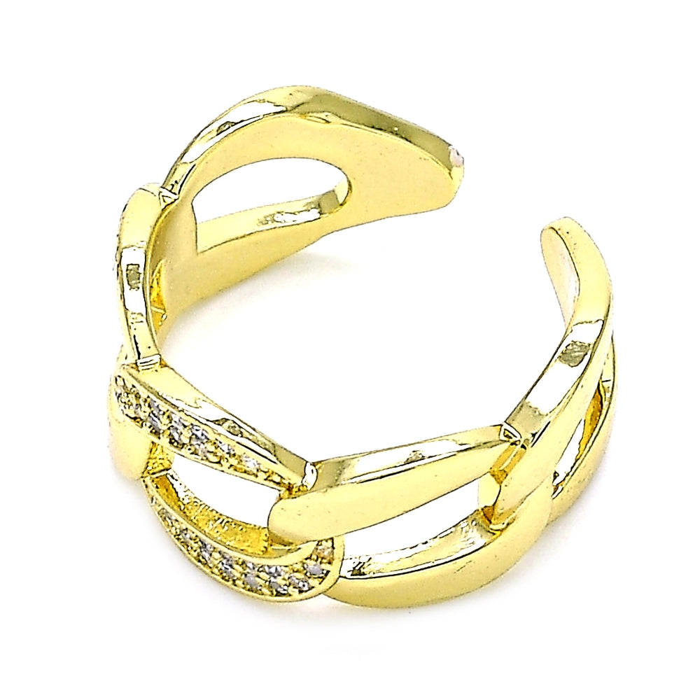 Oro Laminado Multi Stone Ring, Gold Filled Style Miami Cuban Design, Polished, Golden Finish
