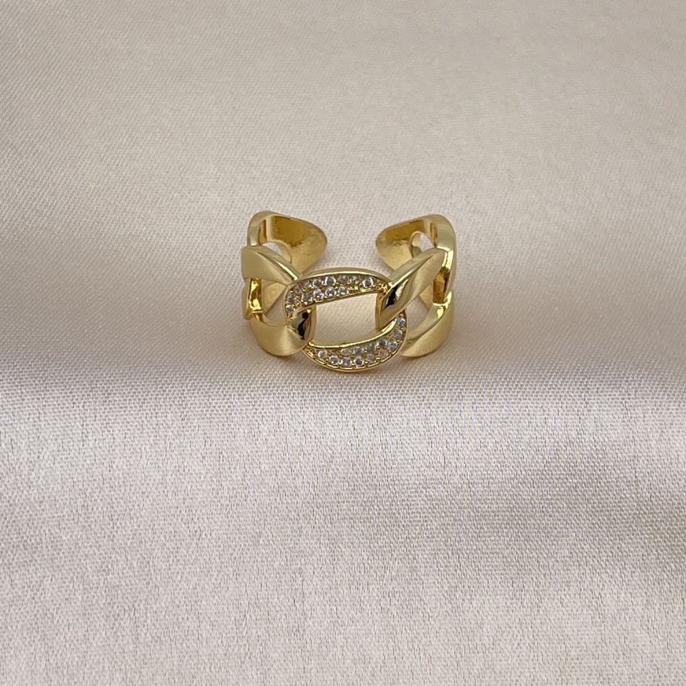 Oro Laminado Multi Stone Ring, Gold Filled Style Miami Cuban Design, Polished, Golden Finish