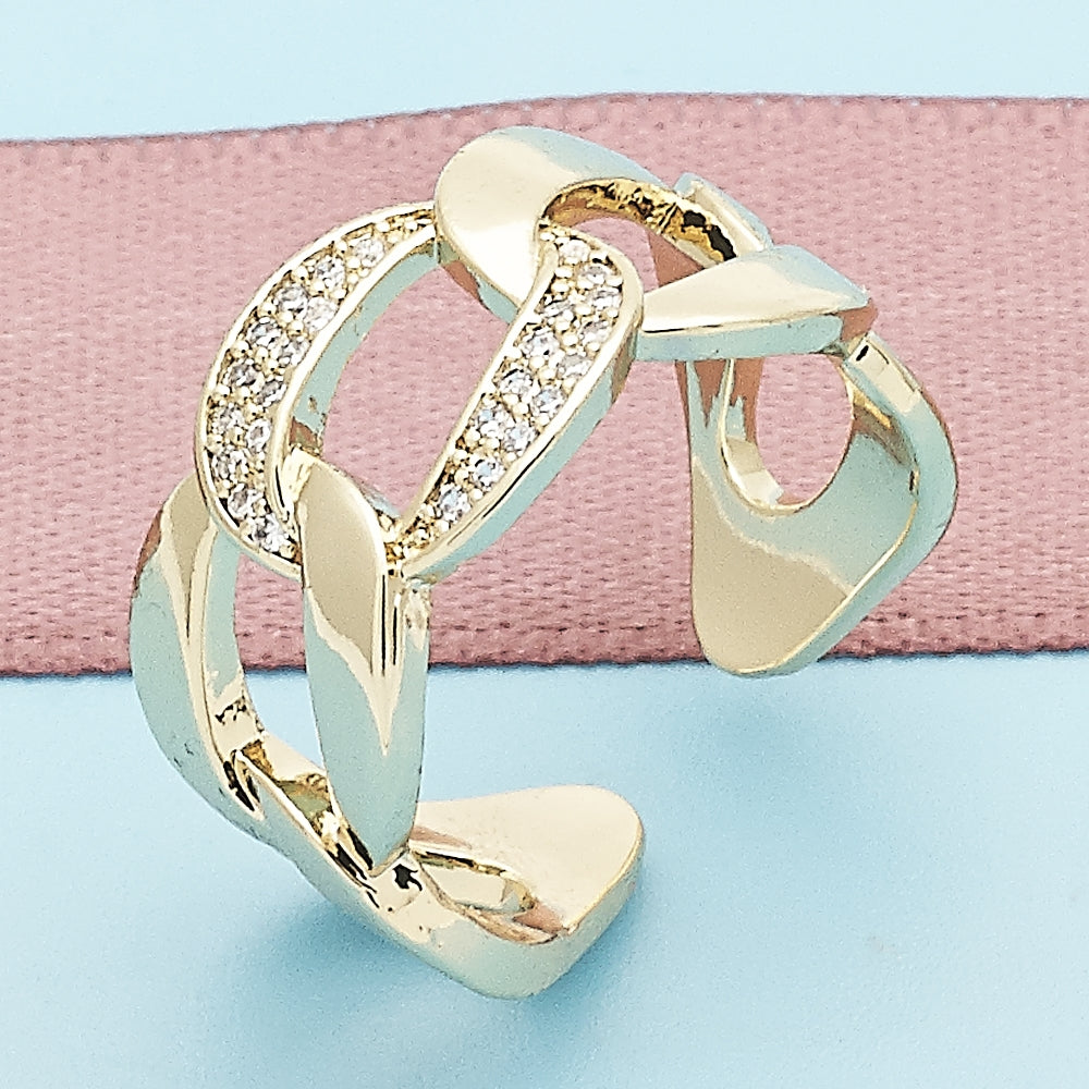 Oro Laminado Multi Stone Ring, Gold Filled Style Miami Cuban Design, Polished, Golden Finish