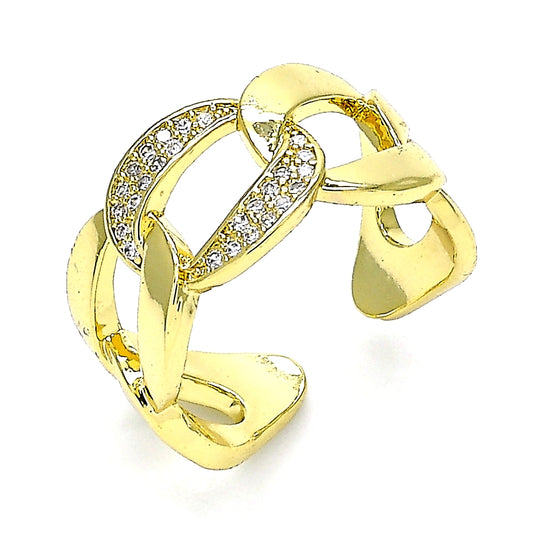Oro Laminado Multi Stone Ring, Gold Filled Style Miami Cuban Design, Polished, Golden Finish