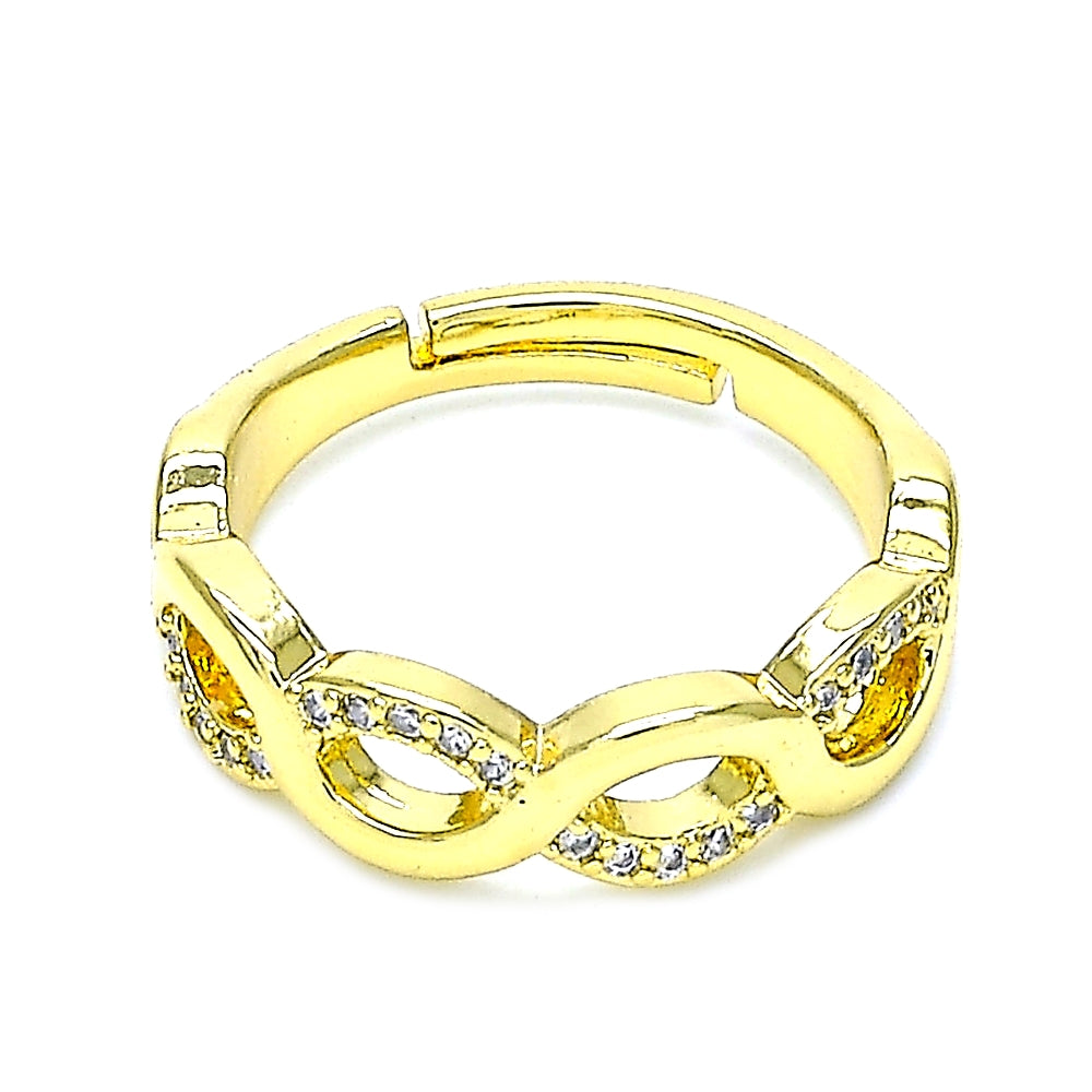Oro Laminado Multi Stone Ring, Gold Filled Style Infinite Design, with White Micro Pave, Polished, Golden Finish