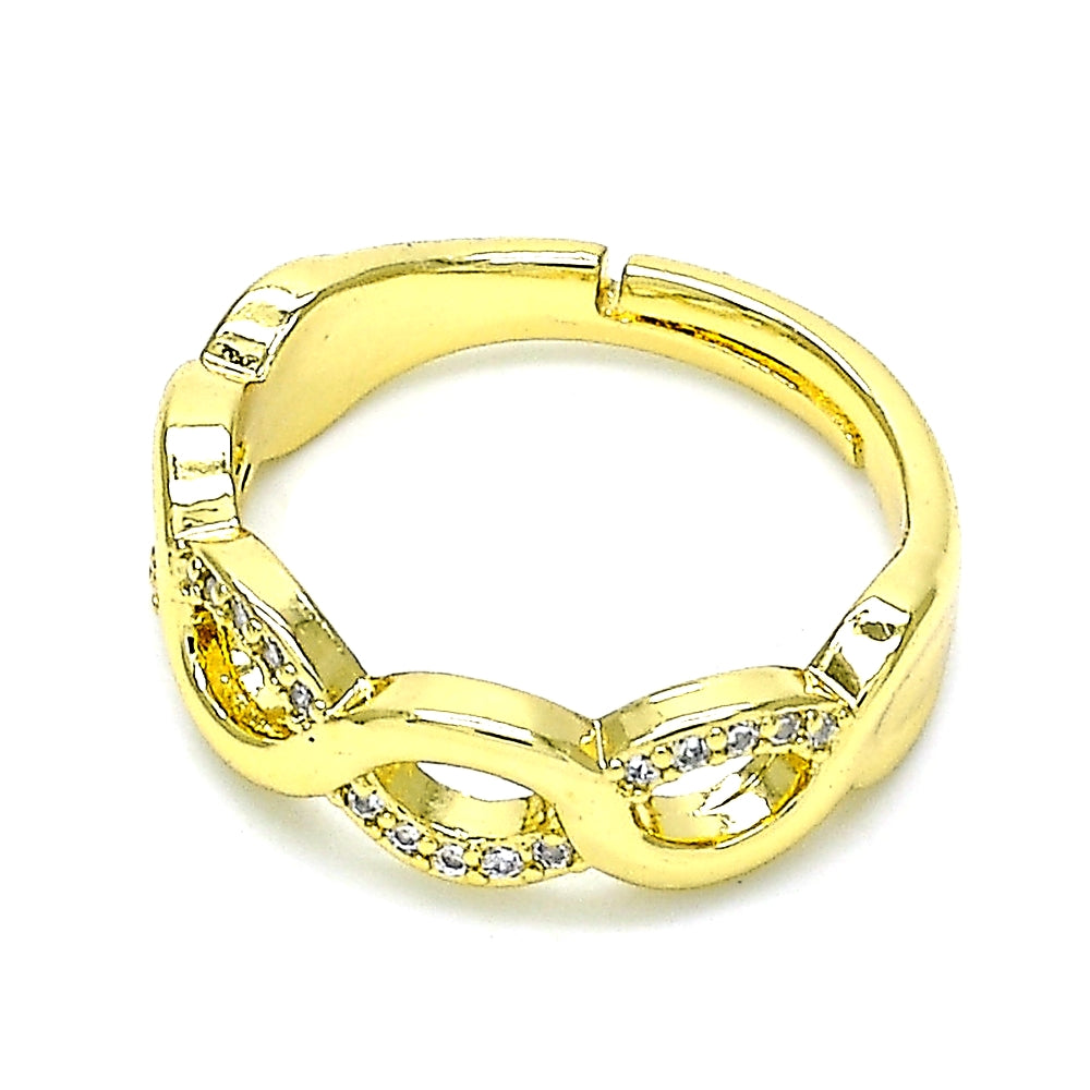 Oro Laminado Multi Stone Ring, Gold Filled Style Infinite Design, with White Micro Pave, Polished, Golden Finish