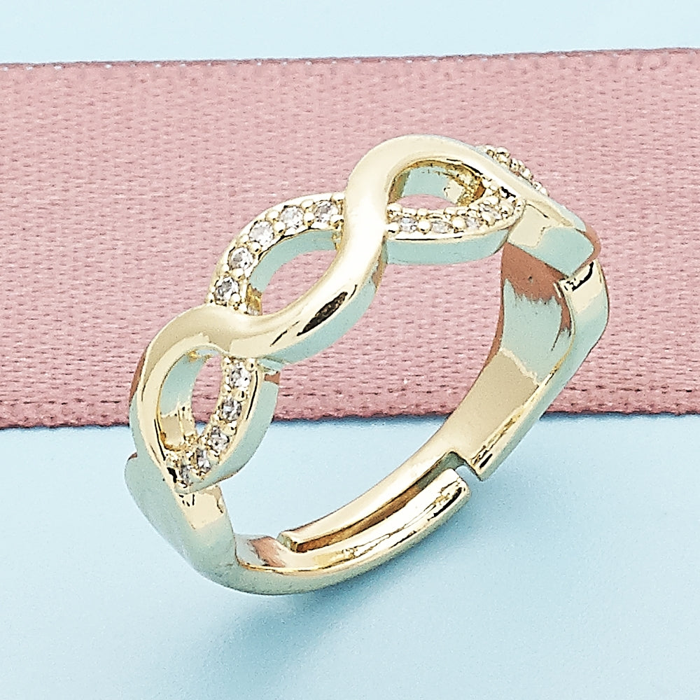 Oro Laminado Multi Stone Ring, Gold Filled Style Infinite Design, with White Micro Pave, Polished, Golden Finish