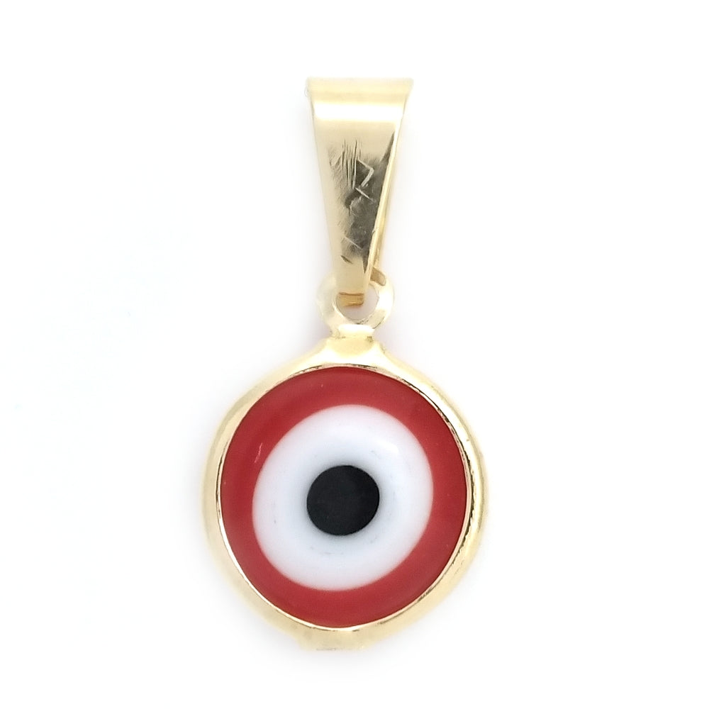 Oro Laminado Fancy Pendant, Gold Filled Style Evil Eye Design, Red Enamel Finish, Golden Finish