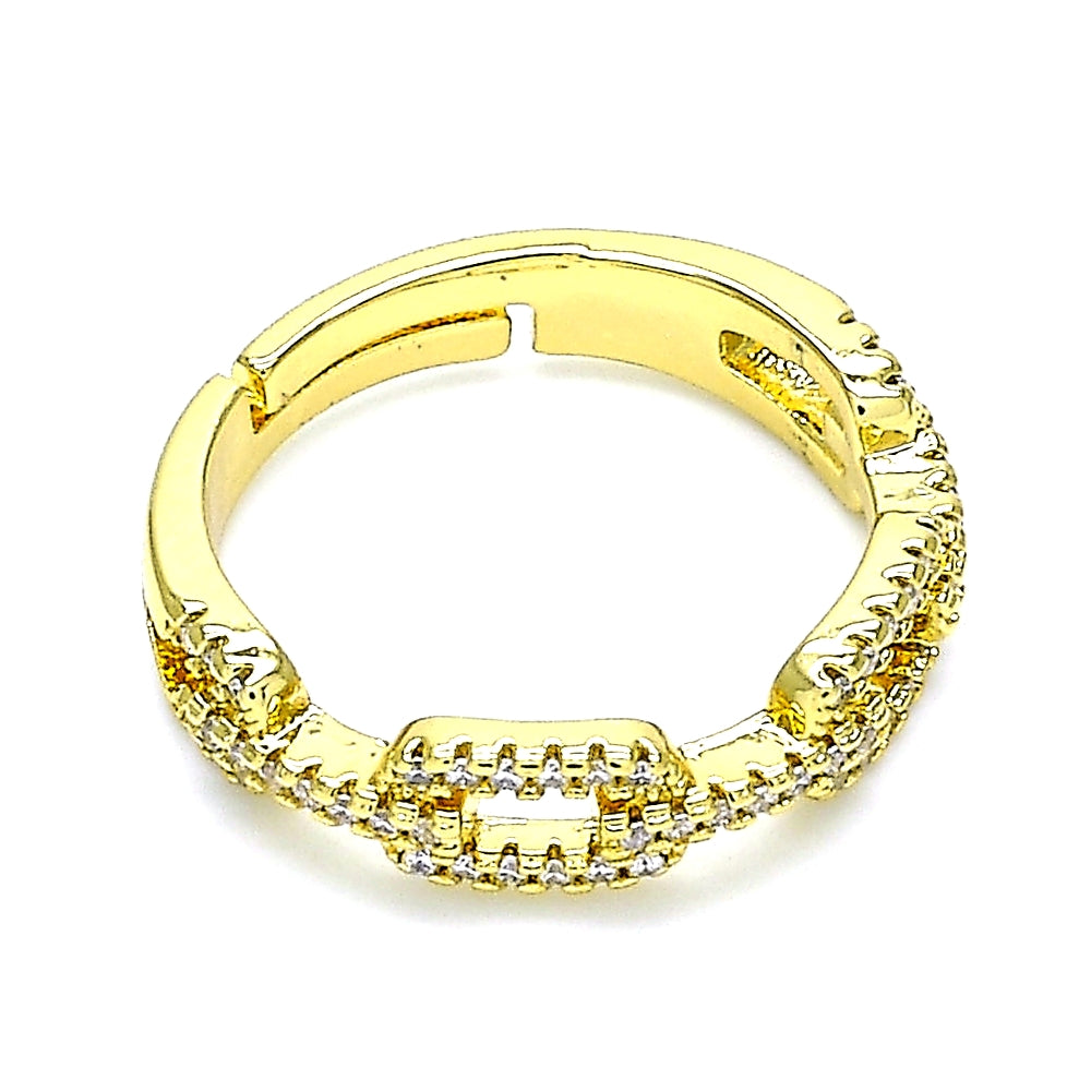 Oro Laminado Multi Stone Ring, Gold Filled Style Paperclip Design, with White Micro Pave, Polished, Golden Finish