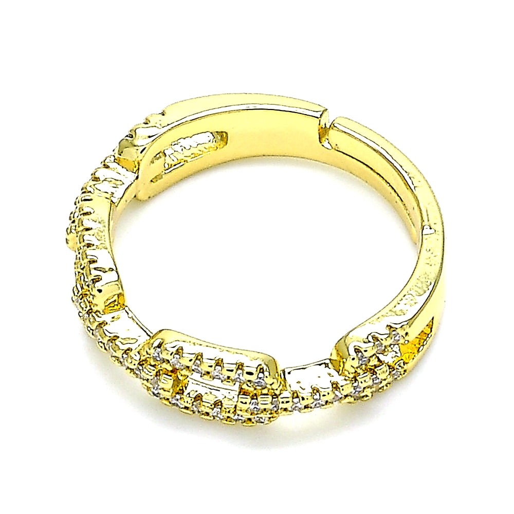 Oro Laminado Multi Stone Ring, Gold Filled Style Paperclip Design, with White Micro Pave, Polished, Golden Finish
