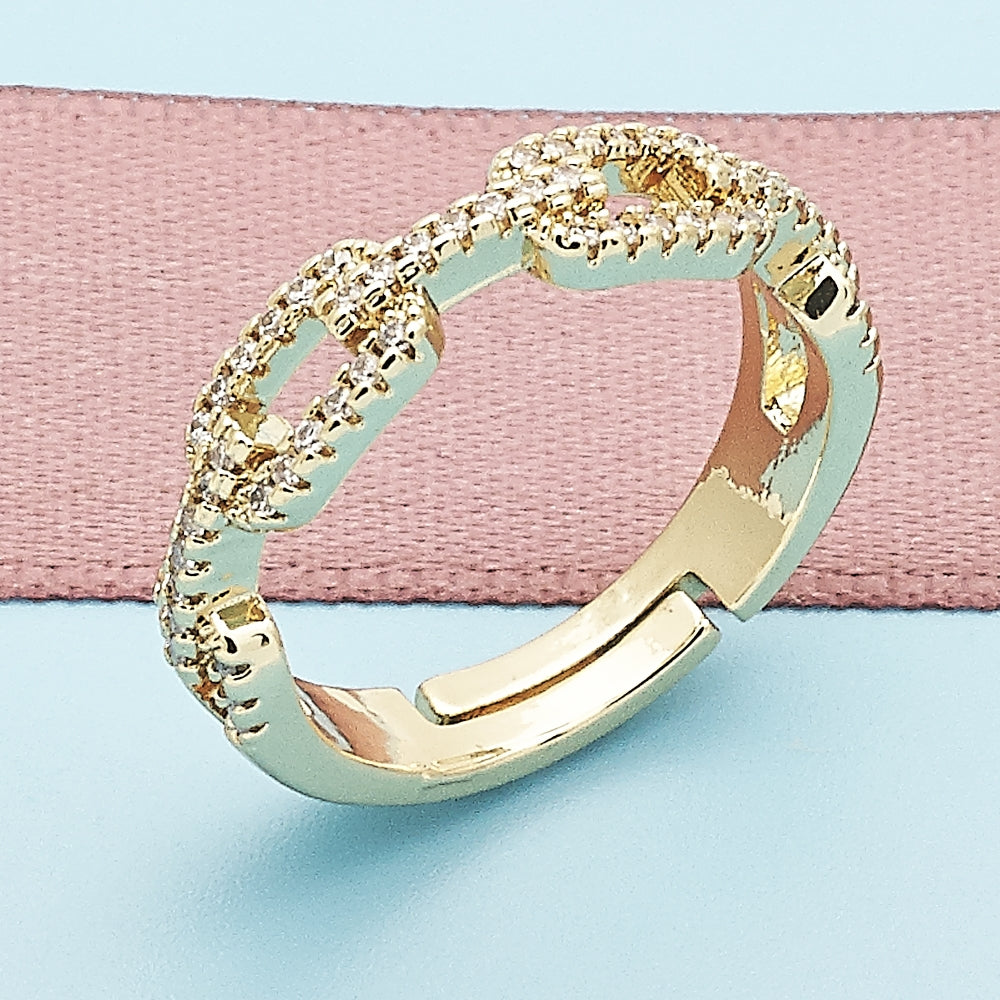 Oro Laminado Multi Stone Ring, Gold Filled Style Paperclip Design, with White Micro Pave, Polished, Golden Finish