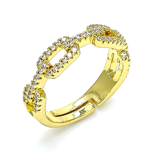 Oro Laminado Multi Stone Ring, Gold Filled Style Paperclip Design, with White Micro Pave, Polished, Golden Finish