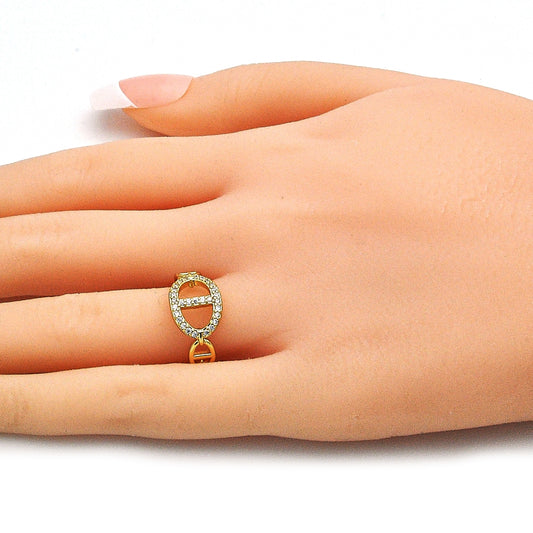 Oro Laminado Multi Stone Ring, Gold Filled Style Puff Mariner Design, with White Micro Pave, Polished, Golden Finish