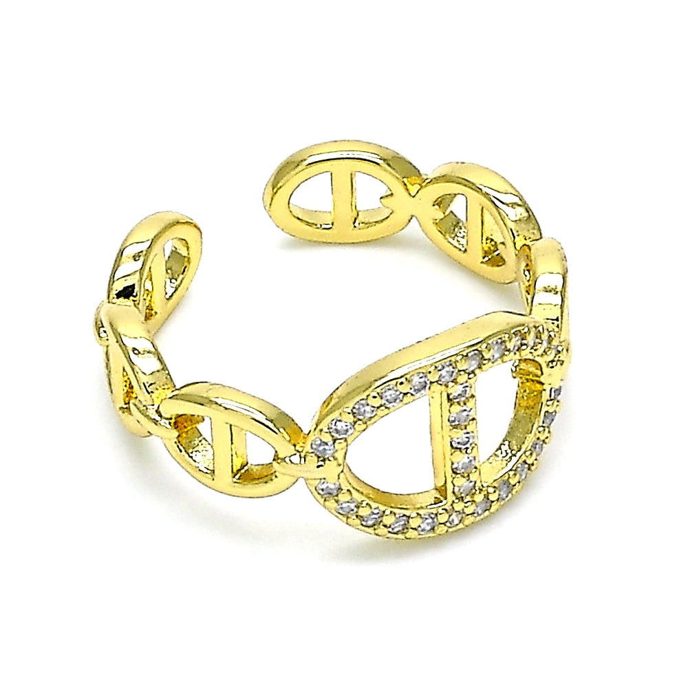 Oro Laminado Multi Stone Ring, Gold Filled Style Puff Mariner Design, with White Micro Pave, Polished, Golden Finish
