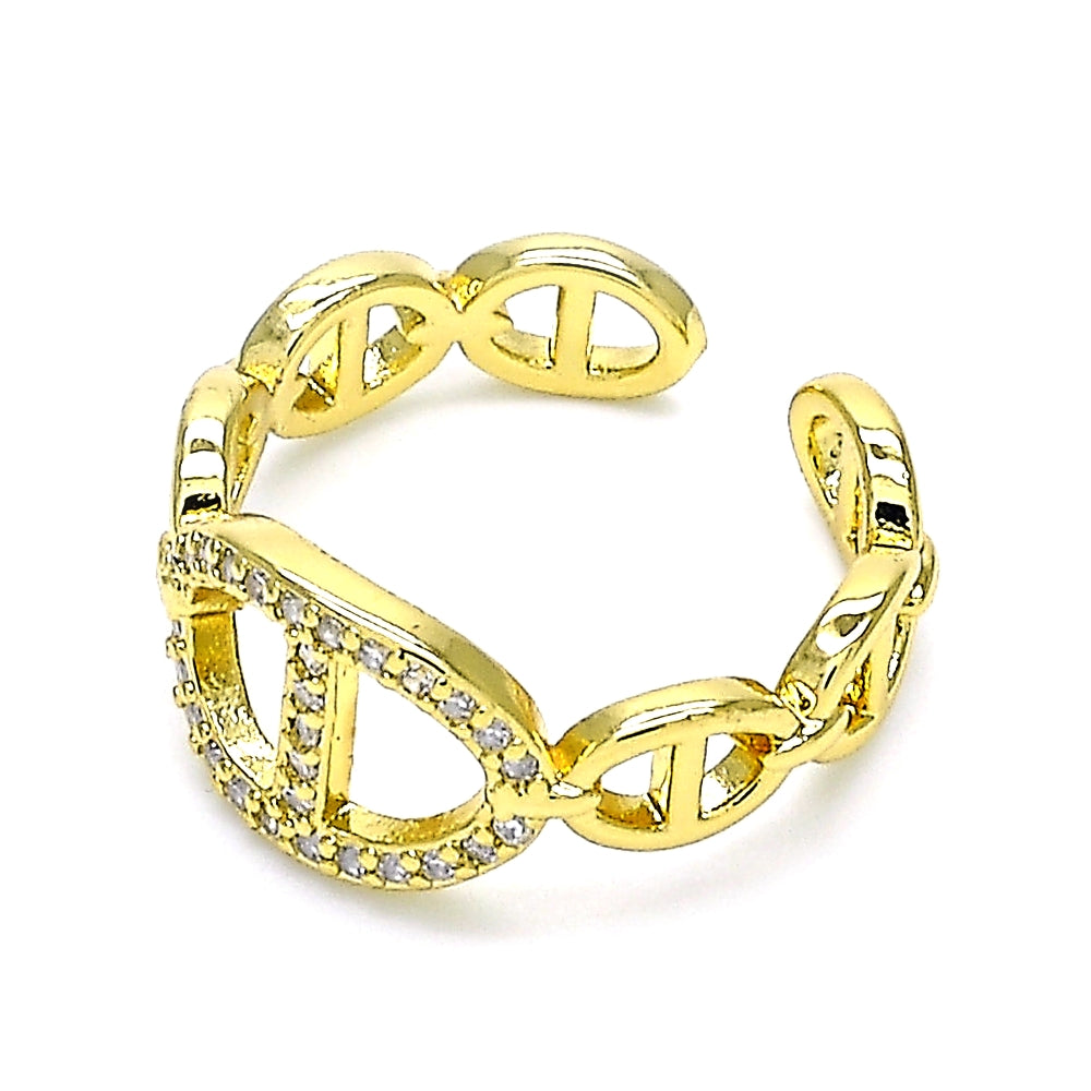 Oro Laminado Multi Stone Ring, Gold Filled Style Puff Mariner Design, with White Micro Pave, Polished, Golden Finish