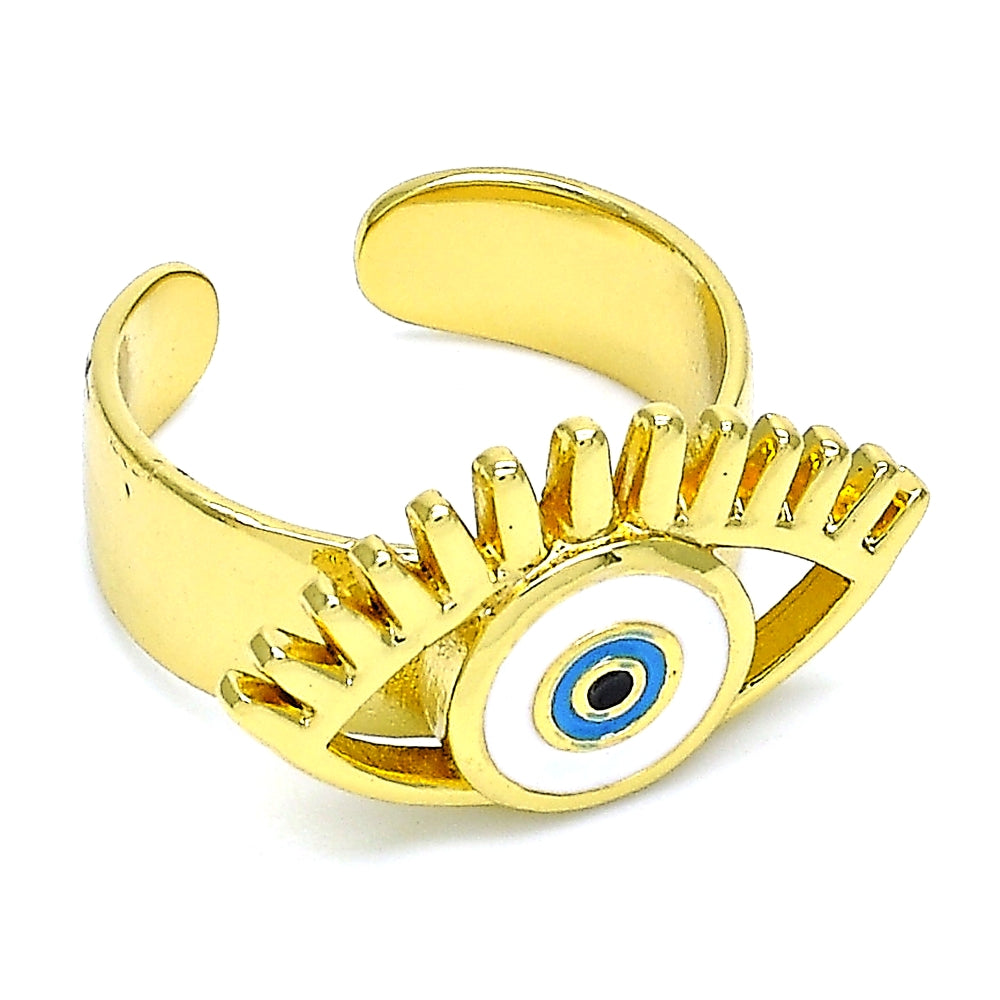 Oro Laminado Elegant Ring, Gold Filled Style Evil Eye Design, White Enamel Finish, Golden Finish