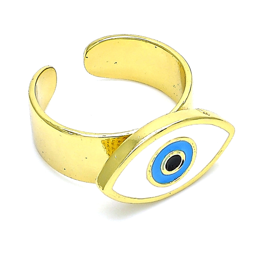 Oro Laminado Elegant Ring, Gold Filled Style Evil Eye Design, White Enamel Finish, Golden Finish