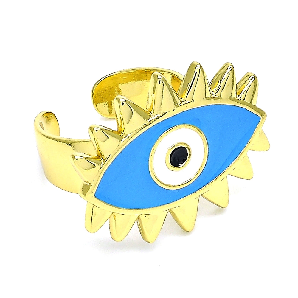 Oro Laminado Elegant Ring, Gold Filled Style Evil Eye Design, Blue Enamel Finish, Golden Finish