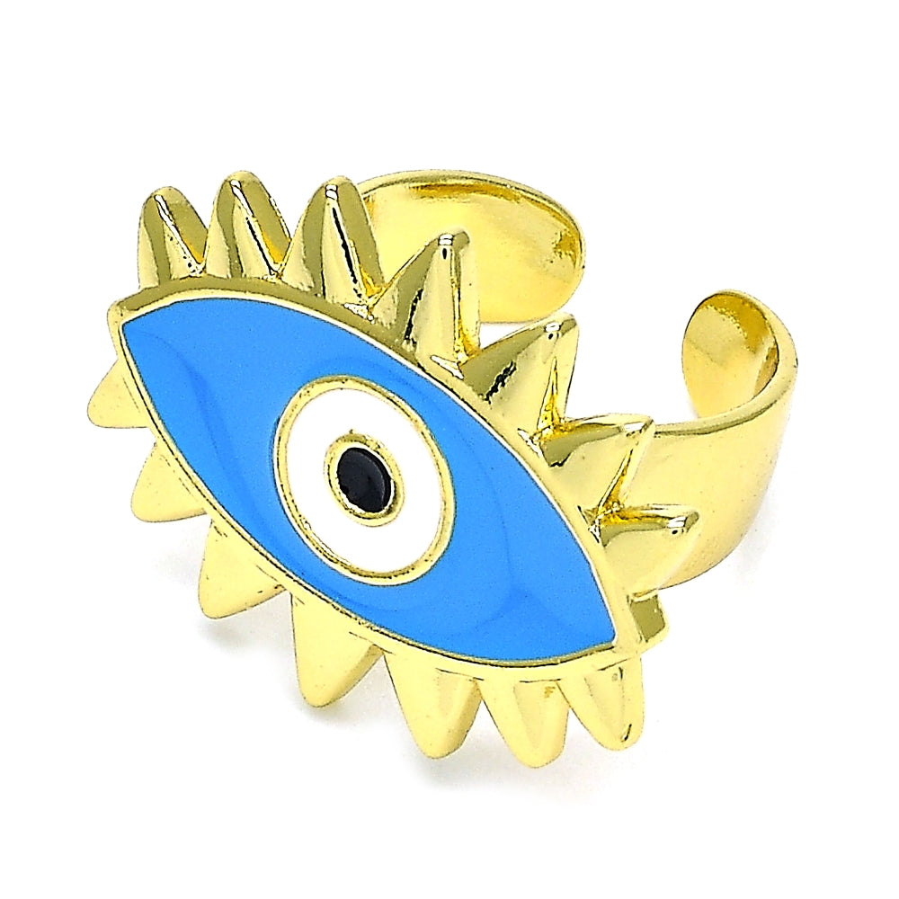 Oro Laminado Elegant Ring, Gold Filled Style Evil Eye Design, Blue Enamel Finish, Golden Finish