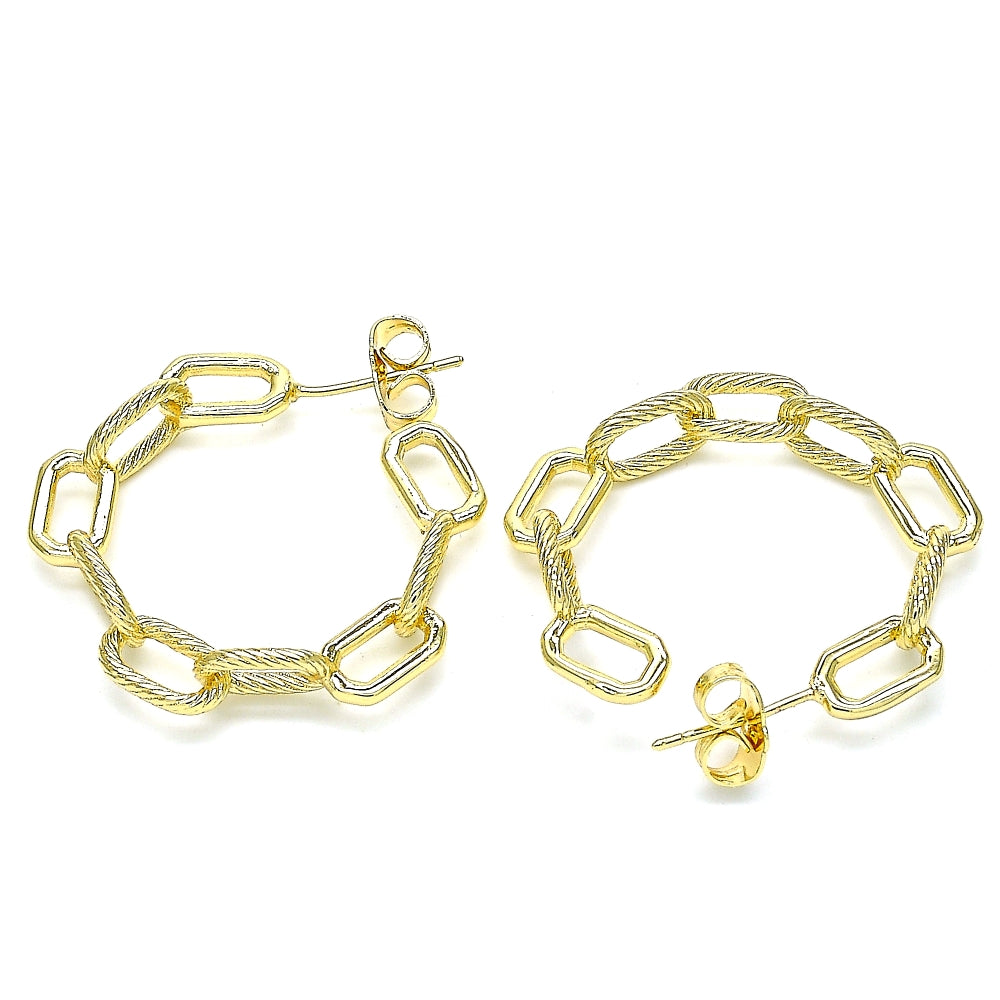 Oro Laminado Stud Earring, Gold Filled Style Paperclip Design, Polished, Golden Finish