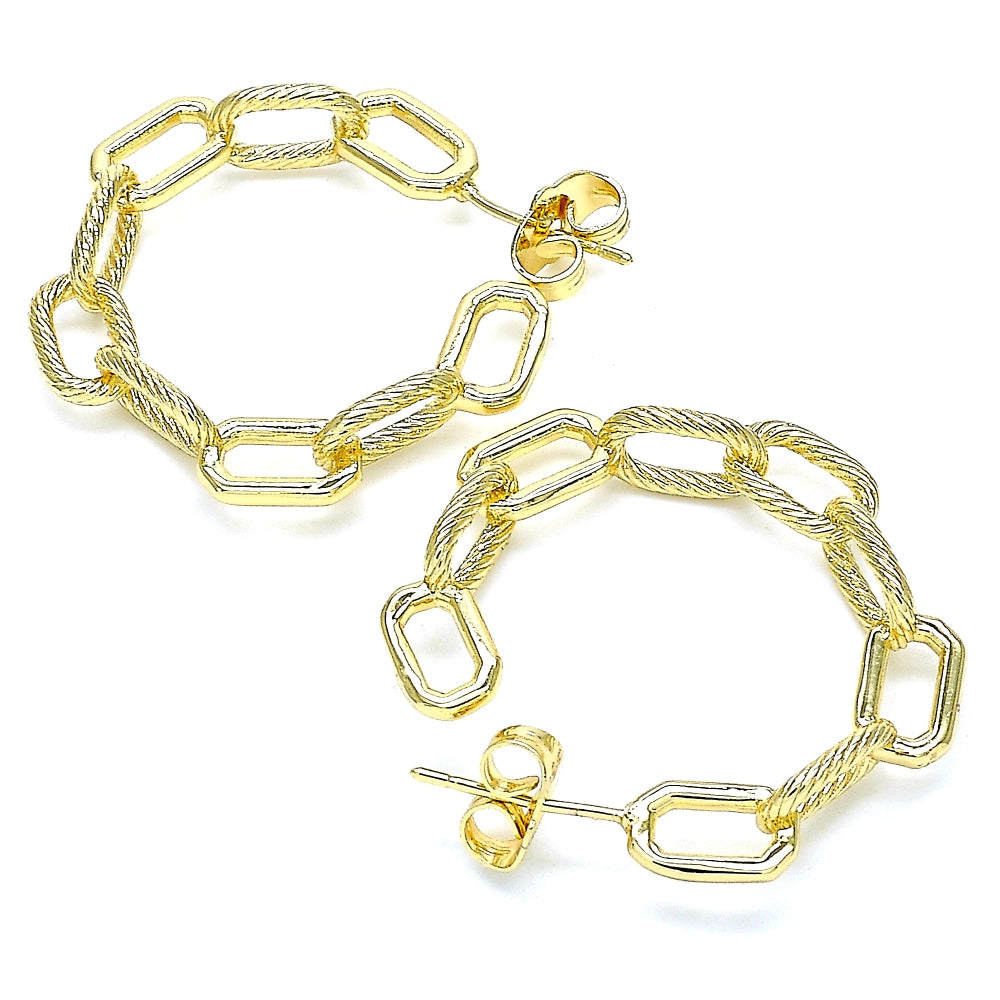 Oro Laminado Stud Earring, Gold Filled Style Paperclip Design, Polished, Golden Finish