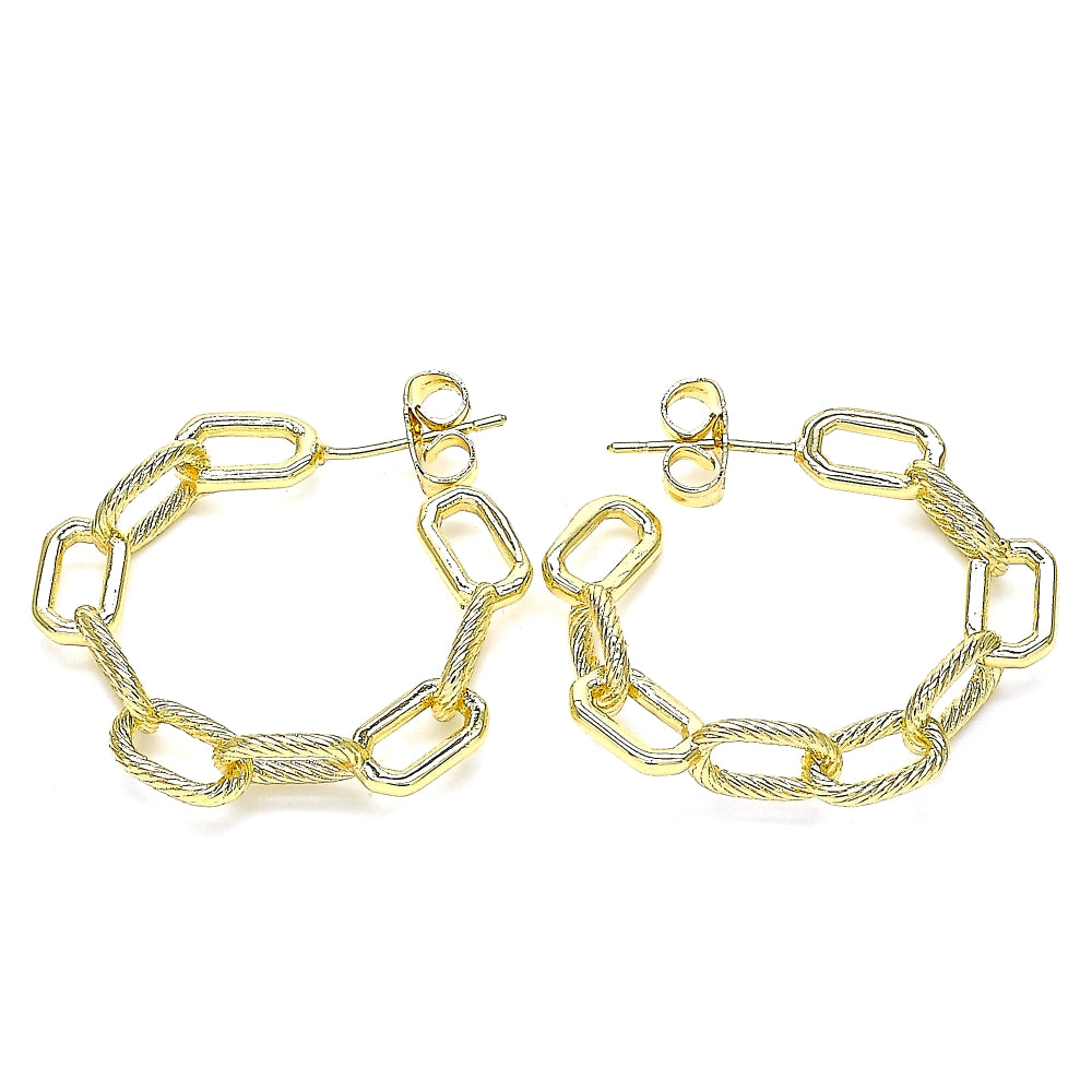 Oro Laminado Stud Earring, Gold Filled Style Paperclip Design, Polished, Golden Finish