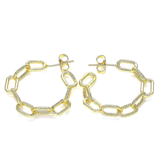 Oro Laminado Stud Earring, Gold Filled Style Paperclip Design, Polished, Golden Finish