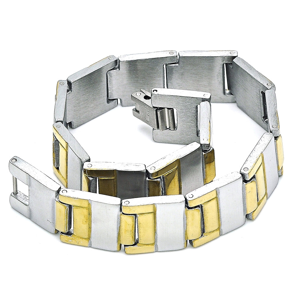 Stainless Steel Solid Bracelet, Polished, Two Tone