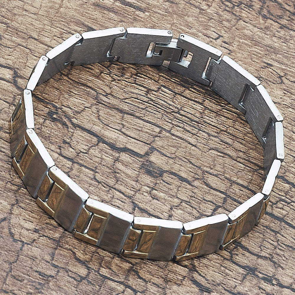 Stainless Steel Solid Bracelet, Polished, Two Tone