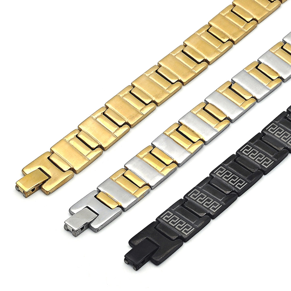 Stainless Steel Solid Bracelet, Polished, Two Tone