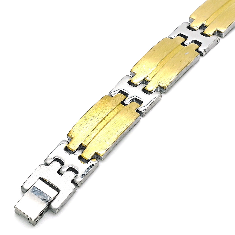 Stainless Steel Solid Bracelet, Polished, Two Tone