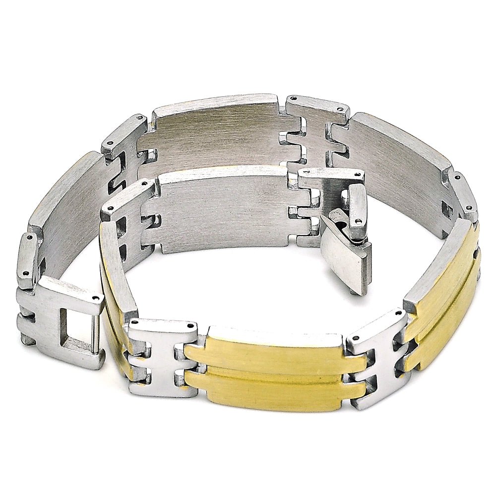 Stainless Steel Solid Bracelet, Polished, Two Tone