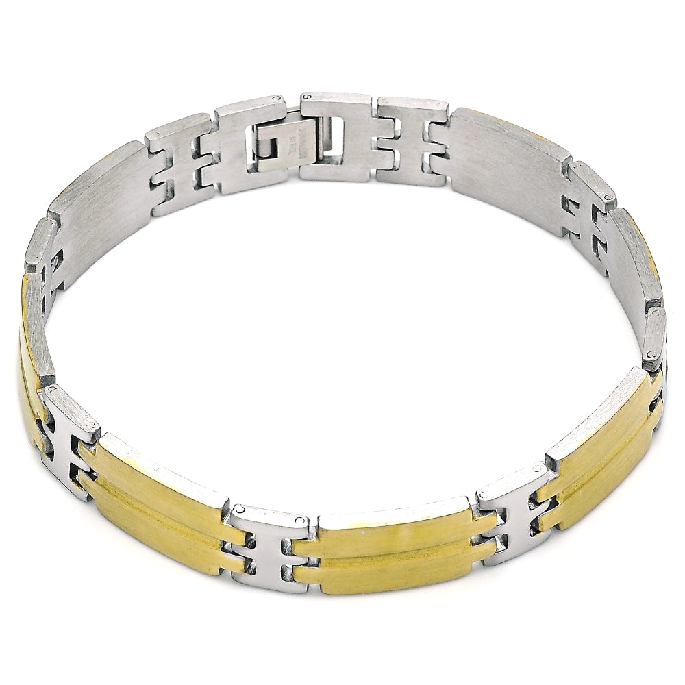 Stainless Steel Solid Bracelet, Polished, Two Tone