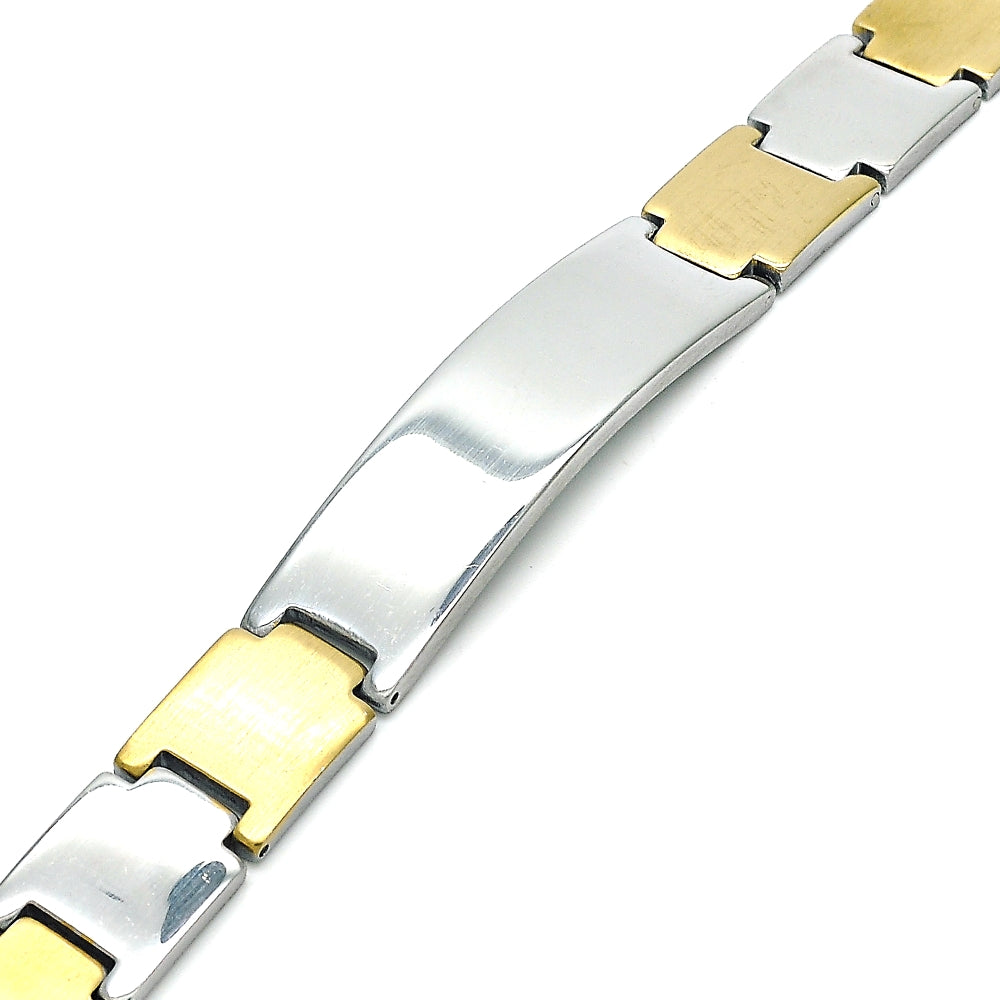 Stainless Steel Solid Bracelet, Polished, Two Tone
