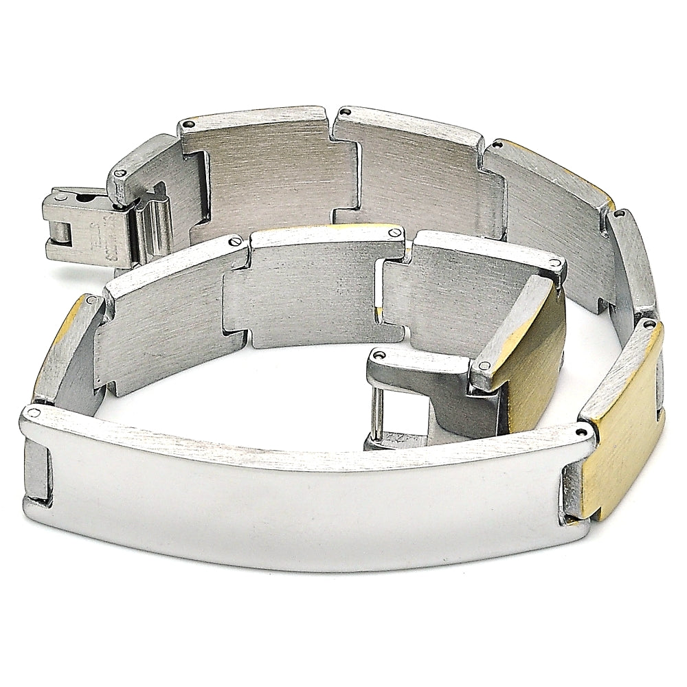 Stainless Steel Solid Bracelet, Polished, Two Tone