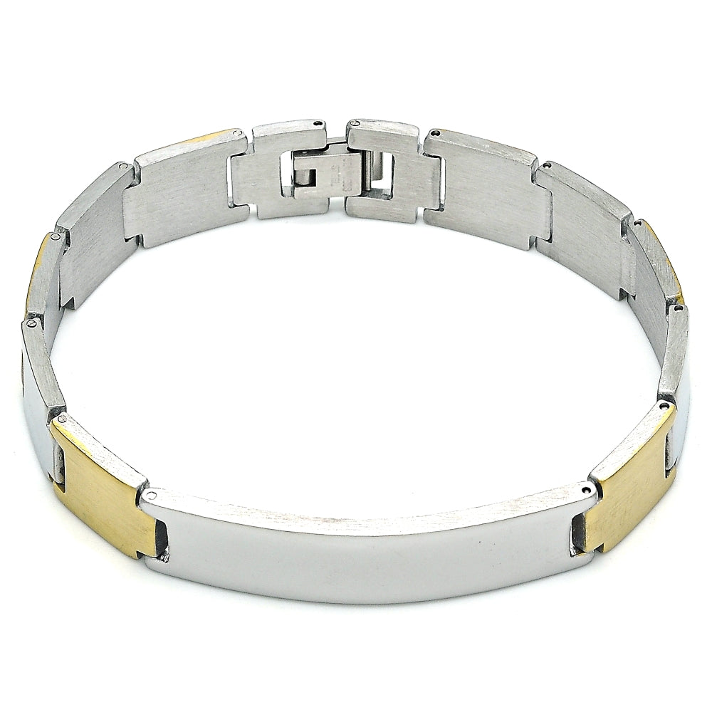 Stainless Steel Solid Bracelet, Polished, Two Tone